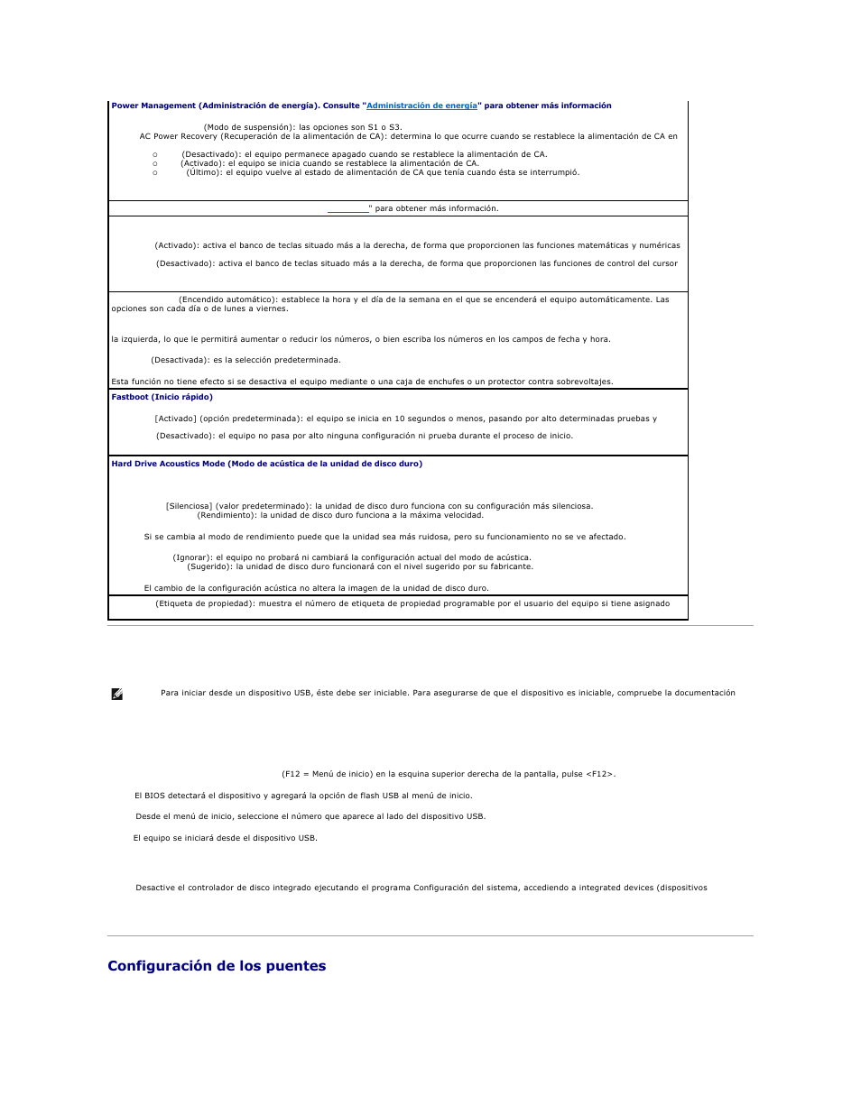 Inicio desde un dispositivo usb, Configuración de los puentes, Consulte | Unidad de disco | Dell OptiPlex GX270 User Manual | Page 19 / 183