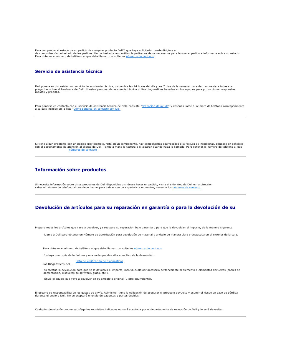 Problemas con su pedido, Información sobre productos, Antes de llamar | Servicio de asistencia técnica | Dell OptiPlex GX270 User Manual | Page 33 / 183