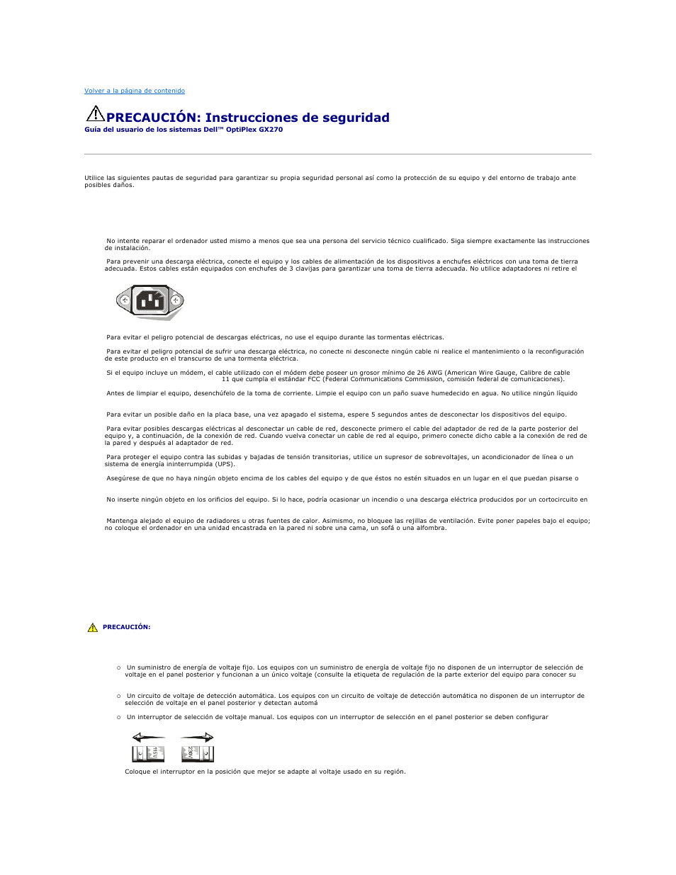 Precaución: instrucciones de seguridad, Seguridad: general, Seguridad: cuando utilice el equipo | Dell OptiPlex GX270 User Manual | Page 57 / 183
