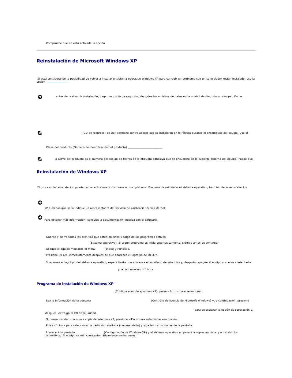 Reinstalación de microsoft windows xp, Antes de reinstalar, Reinstalación de windows xp | Dell OptiPlex GX270 User Manual | Page 7 / 183