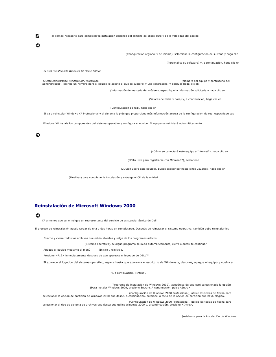 Reinstalación de microsoft windows 2000 | Dell OptiPlex GX270 User Manual | Page 8 / 183