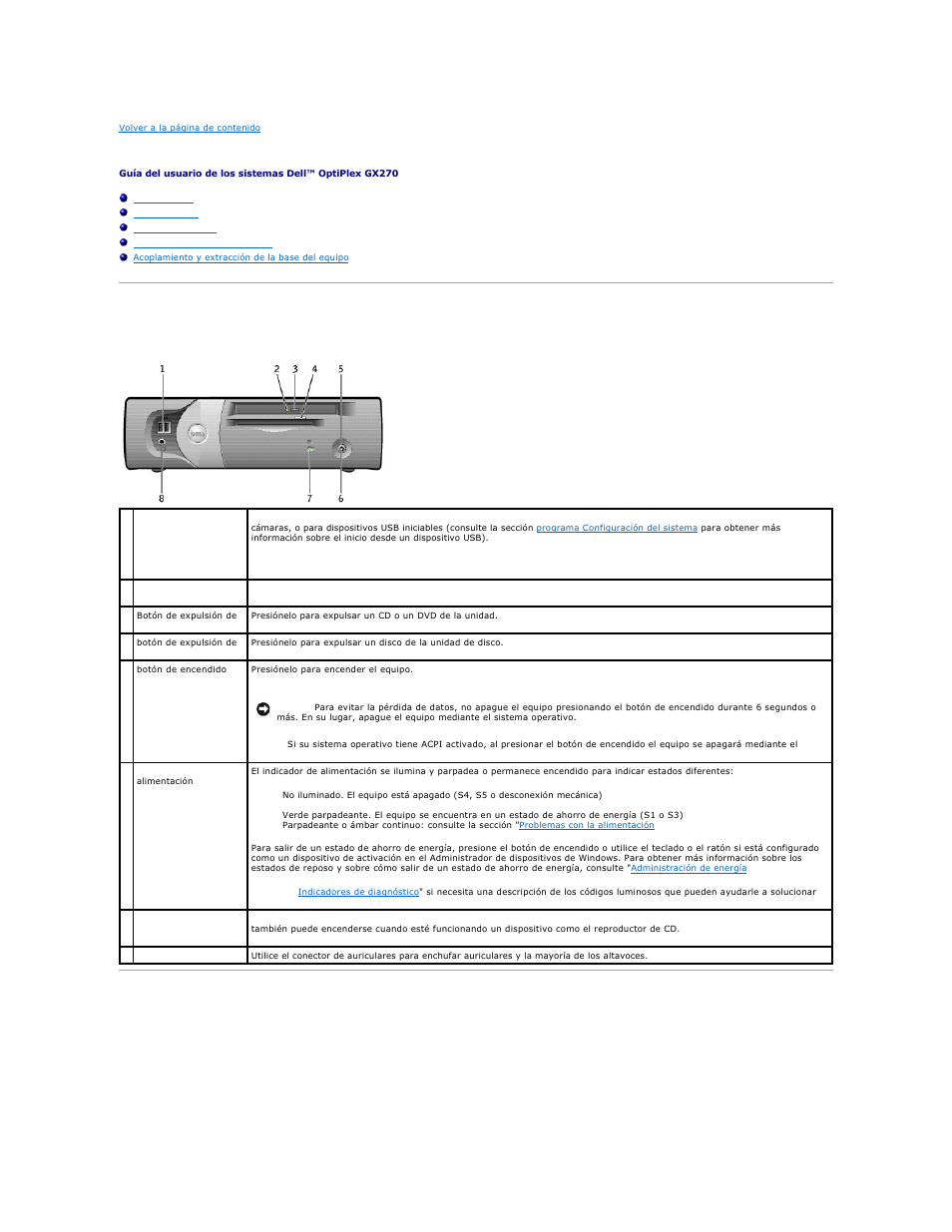 Acerca del ordenador, Vista anterior, Vista posterior | Dell OptiPlex GX270 User Manual | Page 94 / 183