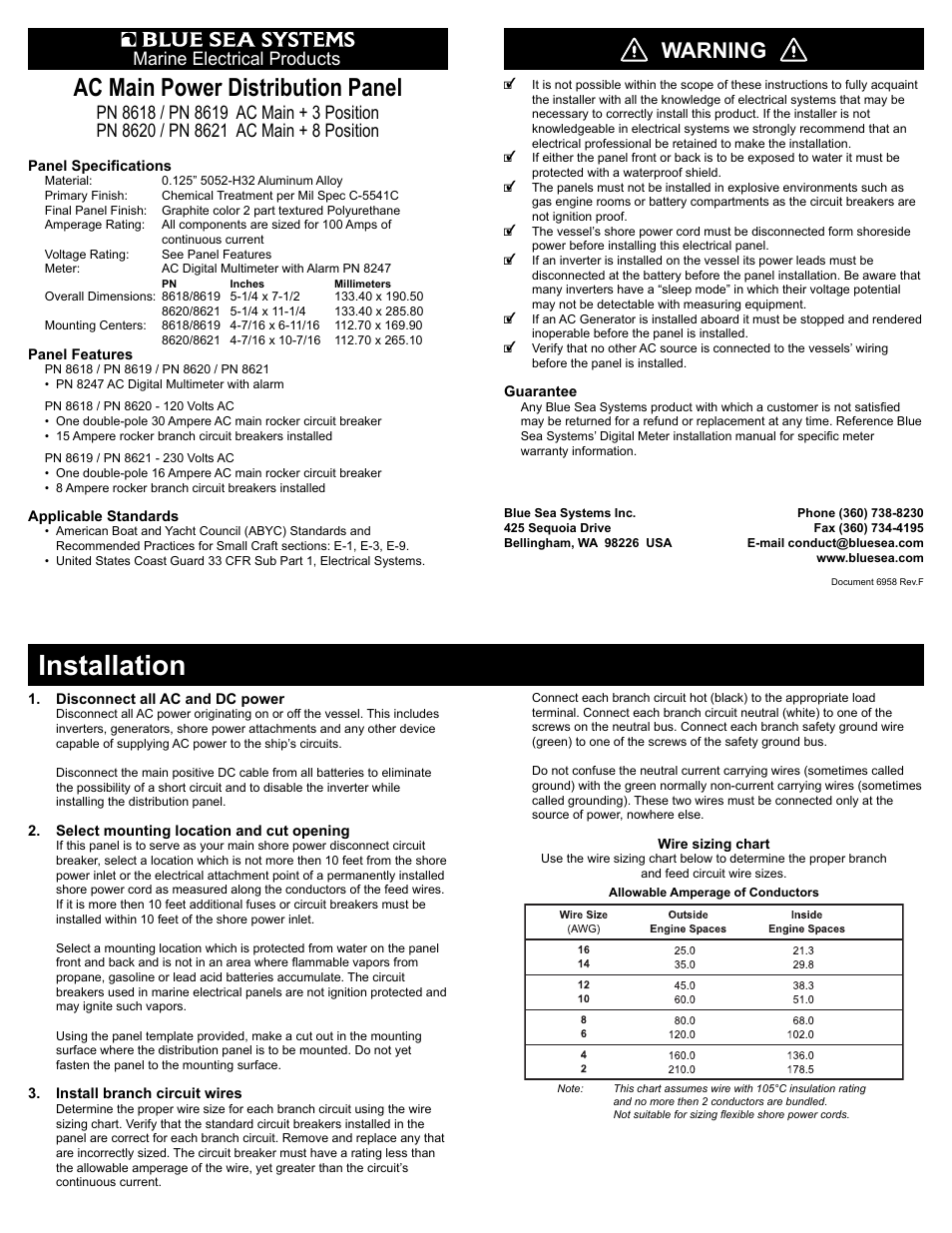 Blue Sea Systems PN 8620 User Manual | 2 pages