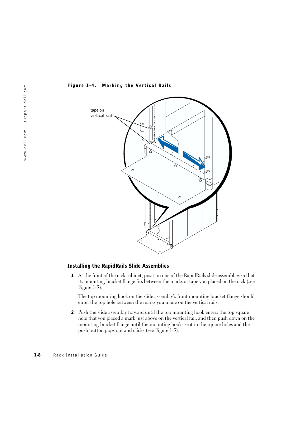 Installing the rapidrails slide assemblies, Installing the rapidrails slide assemblies -8 | Dell PowerVault 775N (Rackmount NAS Appliance) User Manual | Page 12 / 176