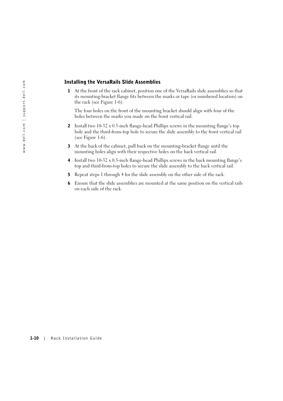 Installing the versarails slide assemblies, Installing the versarails slide assemblies -10 | Dell PowerVault 775N (Rackmount NAS Appliance) User Manual | Page 14 / 176