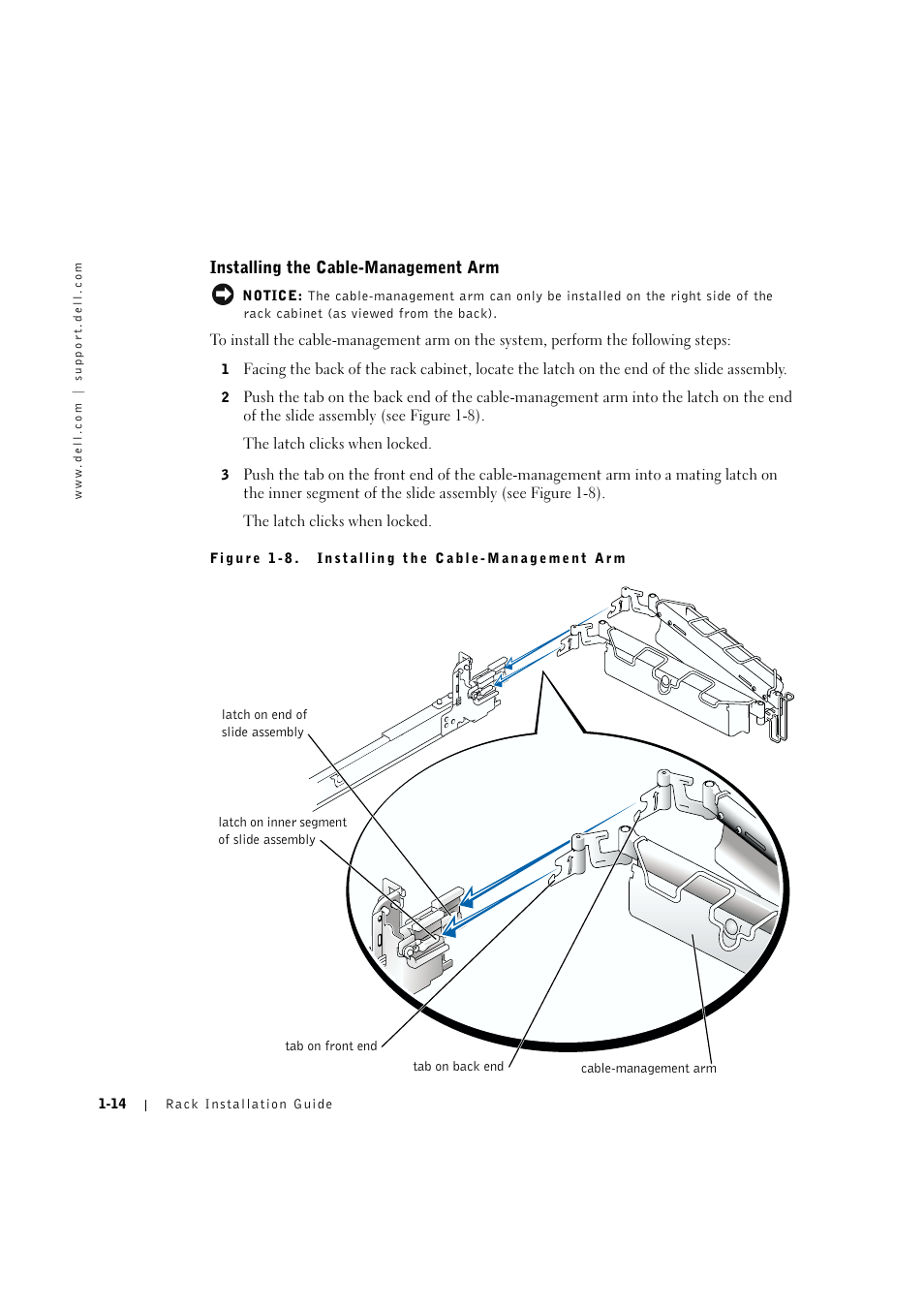 Installing the cable-management arm, Installing the cable-management arm -14 | Dell PowerVault 775N (Rackmount NAS Appliance) User Manual | Page 18 / 176