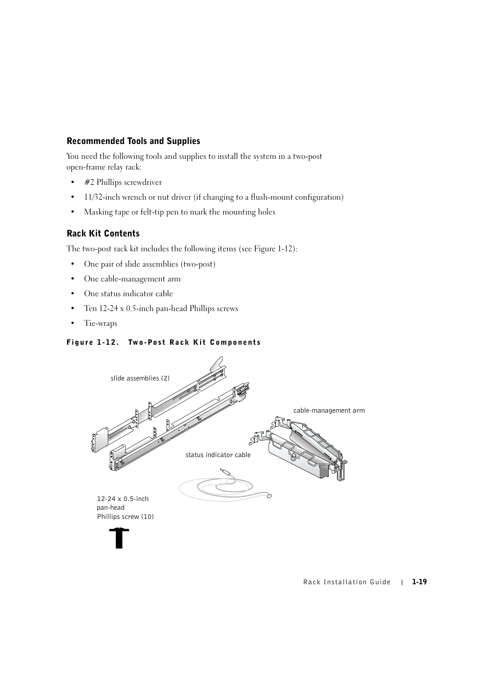 Recommended tools and supplies, Rack kit contents, Recommended tools and supplies -19 | Rack kit contents -19 | Dell PowerVault 775N (Rackmount NAS Appliance) User Manual | Page 23 / 176