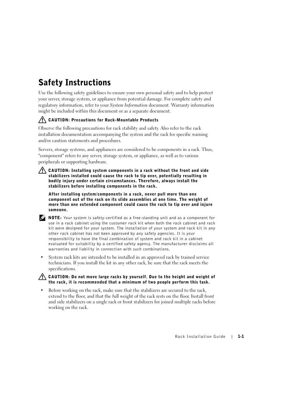 Safety instructions, Safety instructions -1 | Dell PowerVault 775N (Rackmount NAS Appliance) User Manual | Page 5 / 176