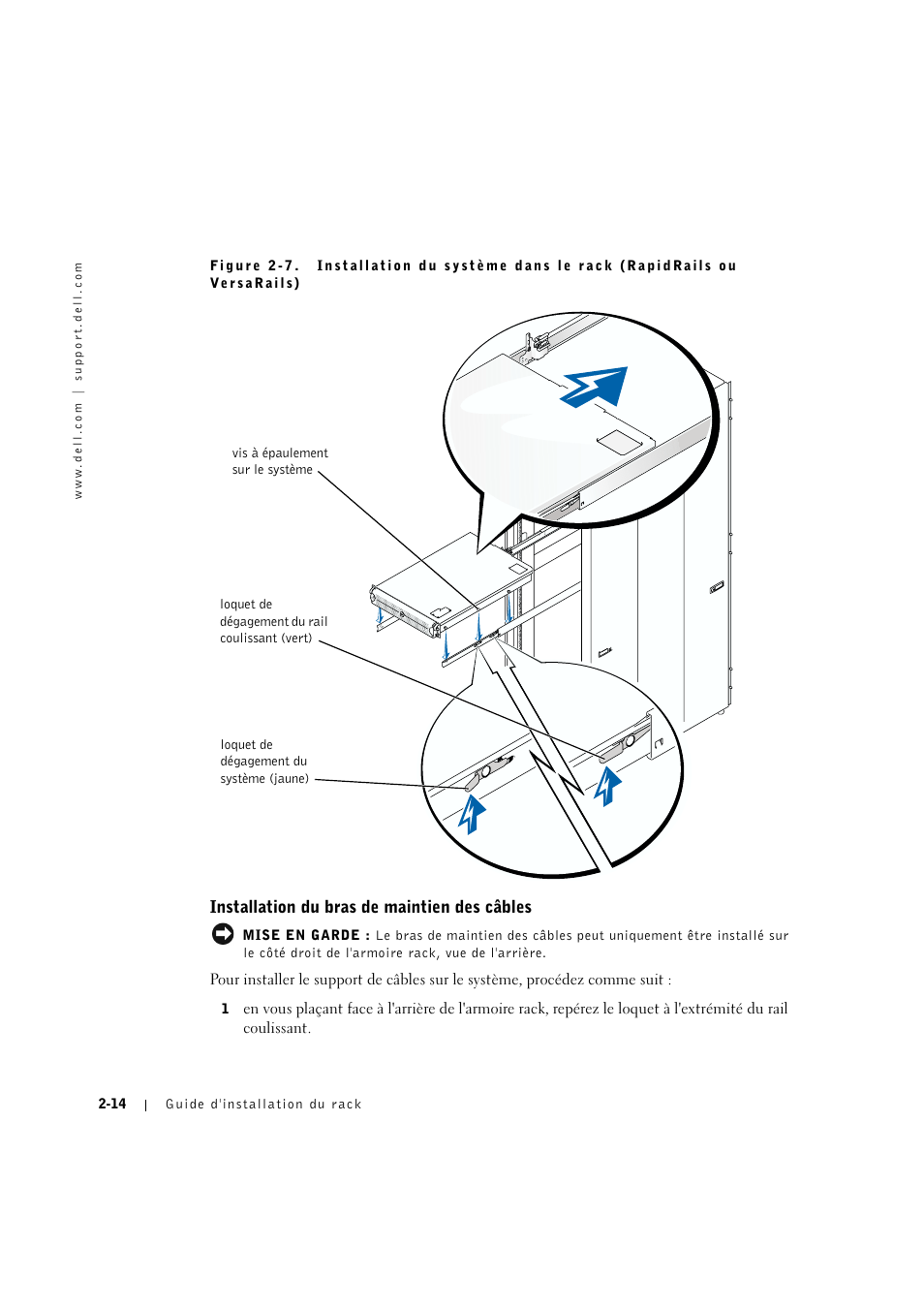 Installation du bras de maintien des câbles, Installation du bras de maintien des câbles -14 | Dell PowerVault 775N (Rackmount NAS Appliance) User Manual | Page 52 / 176