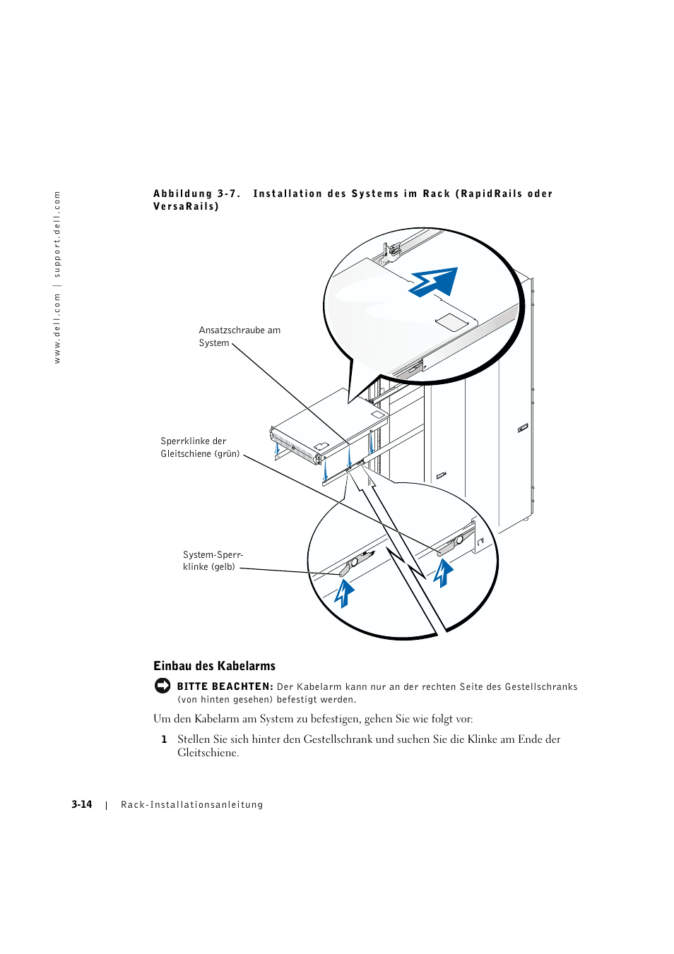 Einbau des kabelarms, Einbau des kabeiarms -14 | Dell PowerVault 775N (Rackmount NAS Appliance) User Manual | Page 88 / 176