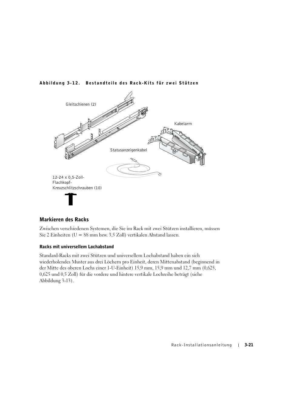 Markieren des racks, Racks mit universellem lochabstand, Markieren des racks -21 | Dell PowerVault 775N (Rackmount NAS Appliance) User Manual | Page 95 / 176