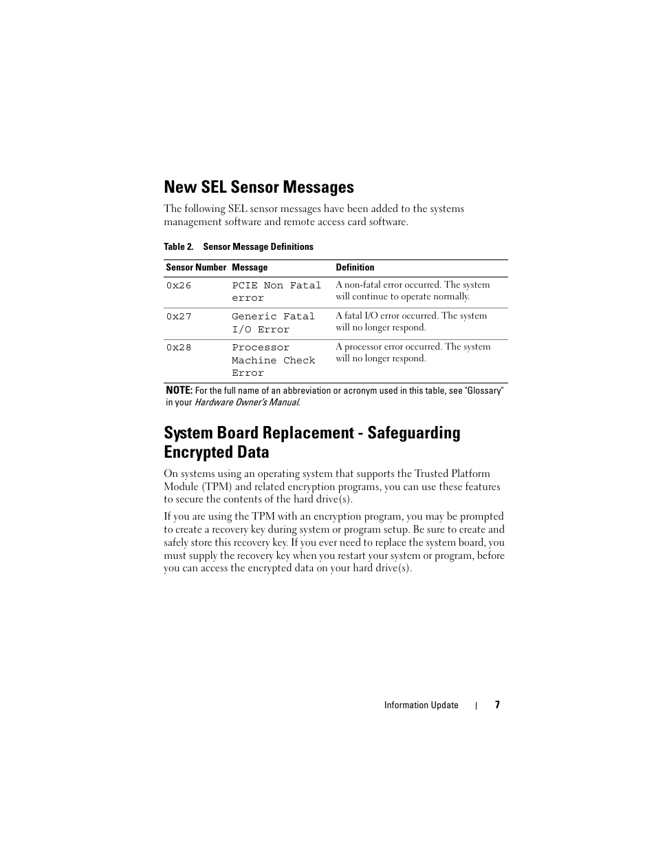 New sel sensor messages | Dell PowerEdge R900 User Manual | Page 7 / 56