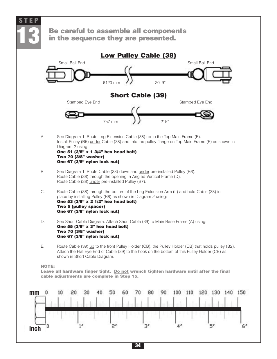 Low pulley cable (38), Short cable (39) | Body Solid G2B User Manual | Page 34 / 86