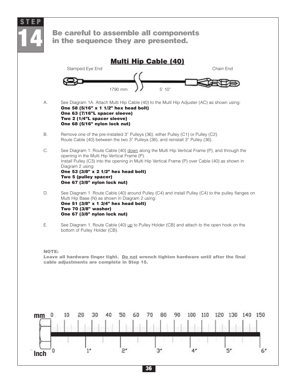 Mm inch, Multi hip cable (40) | Body Solid G2B User Manual | Page 36 / 86