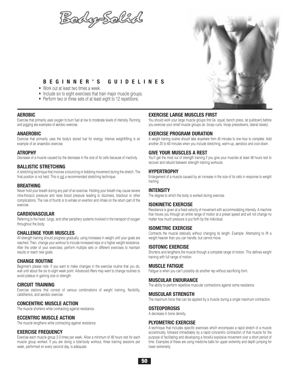 Guidelines, Phrases, terms, tips | Body Solid G2B User Manual | Page 50 / 86