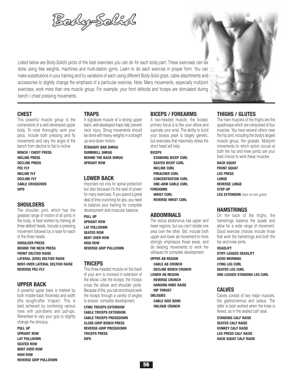 Exercise tips | Body Solid G2B User Manual | Page 56 / 86