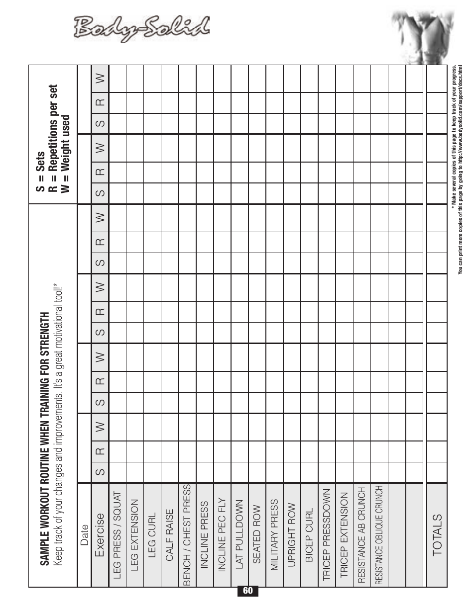 Weight training exercise log | Body Solid G2B User Manual | Page 60 / 86