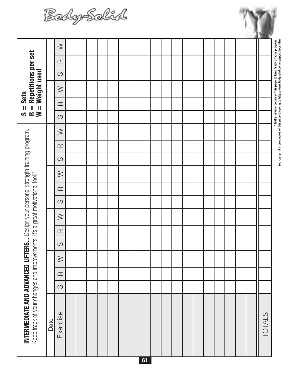 Weight training exercise log | Body Solid G2B User Manual | Page 61 / 86