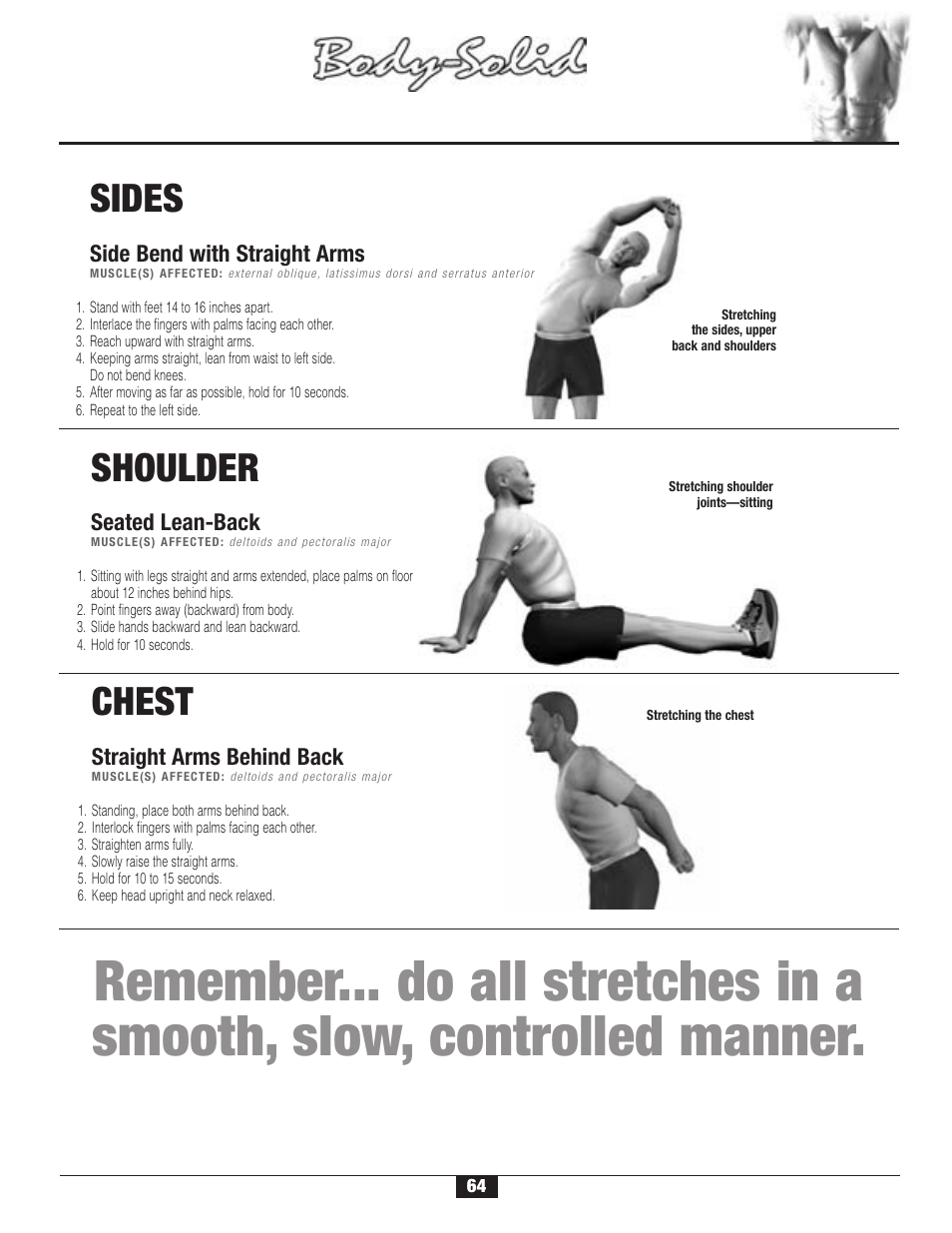 Stretching, Warm-up/cool-down | Body Solid G2B User Manual | Page 64 / 86