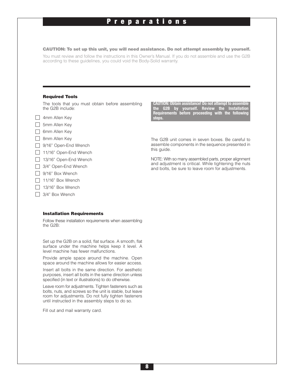 Body Solid G2B User Manual | Page 8 / 86