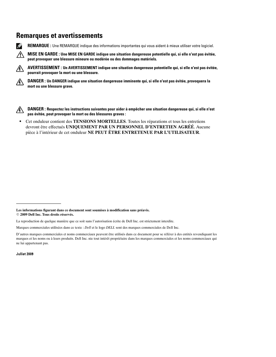Remarques et avertissements | Dell UPS 1920T User Manual | Page 10 / 60