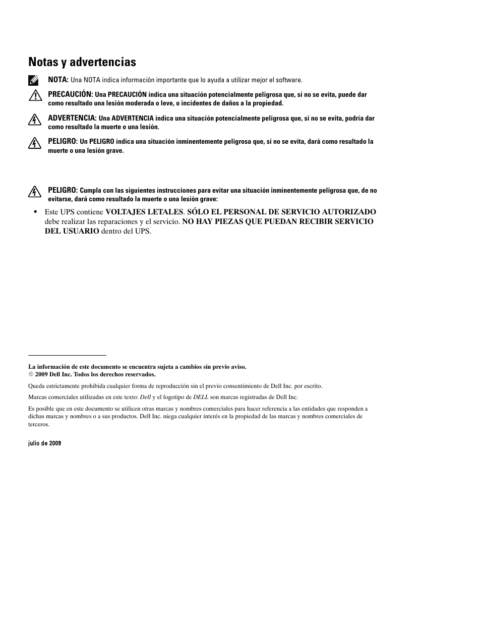 Notas y advertencias | Dell UPS 1920T User Manual | Page 30 / 60