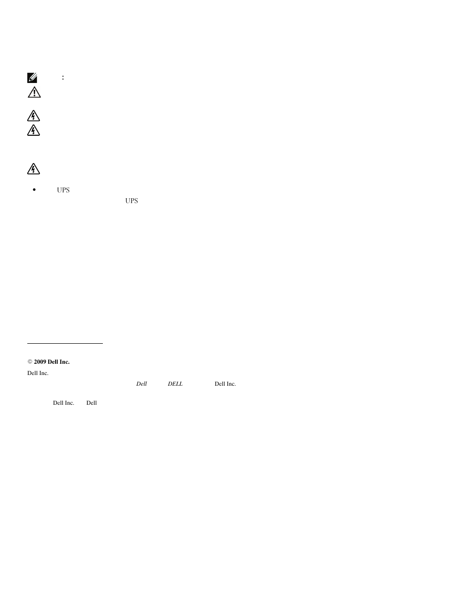 注意および警告 | Dell UPS 1920T User Manual | Page 54 / 60