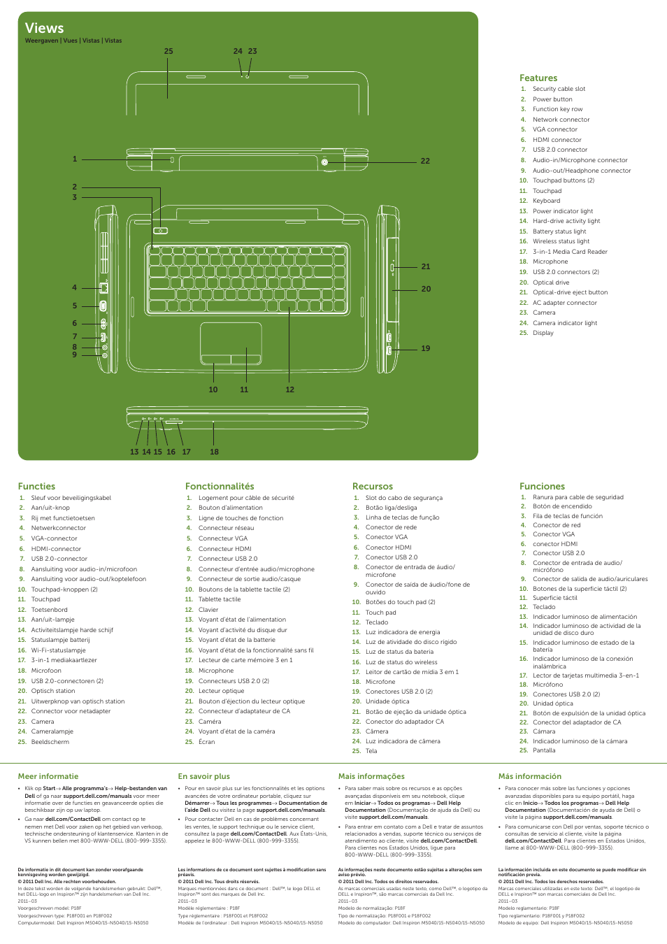 Views, Features, Functies | Recursos, Fonctionnalités, Funciones | Dell Inspiron M5040 (Mid 2011) User Manual | Page 2 / 2