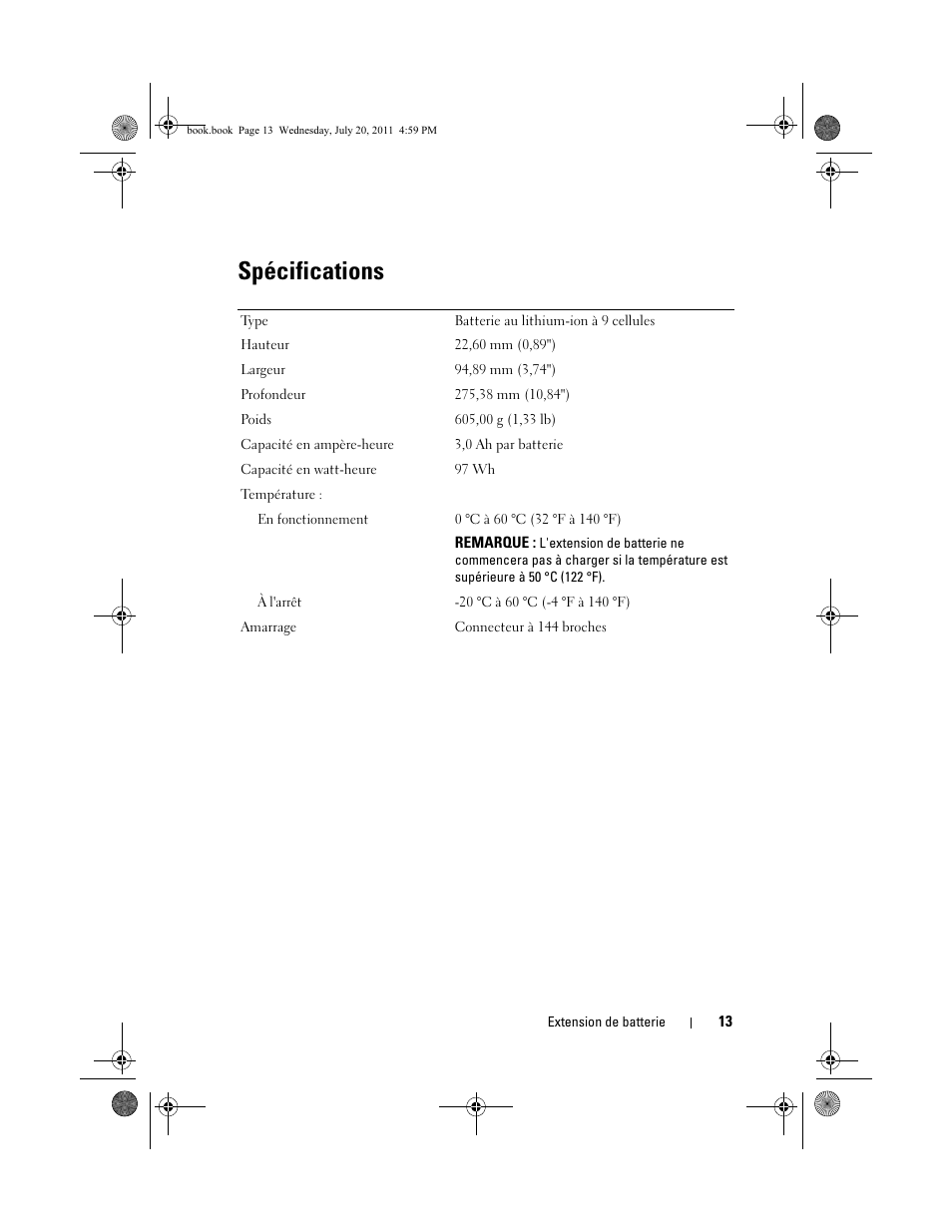 Spécifications | Dell Latitude E5520M (Early 2011) User Manual | Page 15 / 32