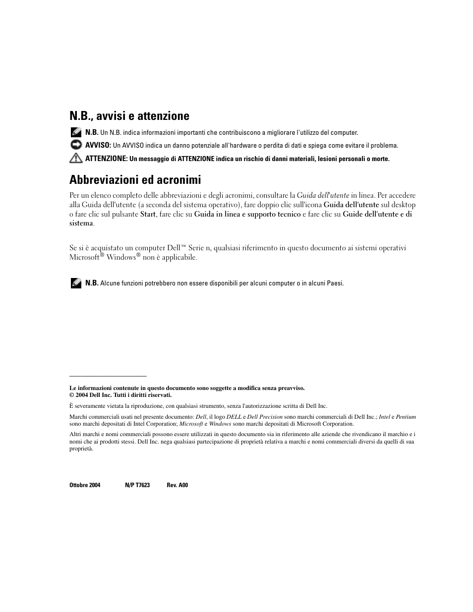 N.b., avvisi e attenzione, Abbreviazioni ed acronimi | Dell Precision M20 User Manual | Page 114 / 168