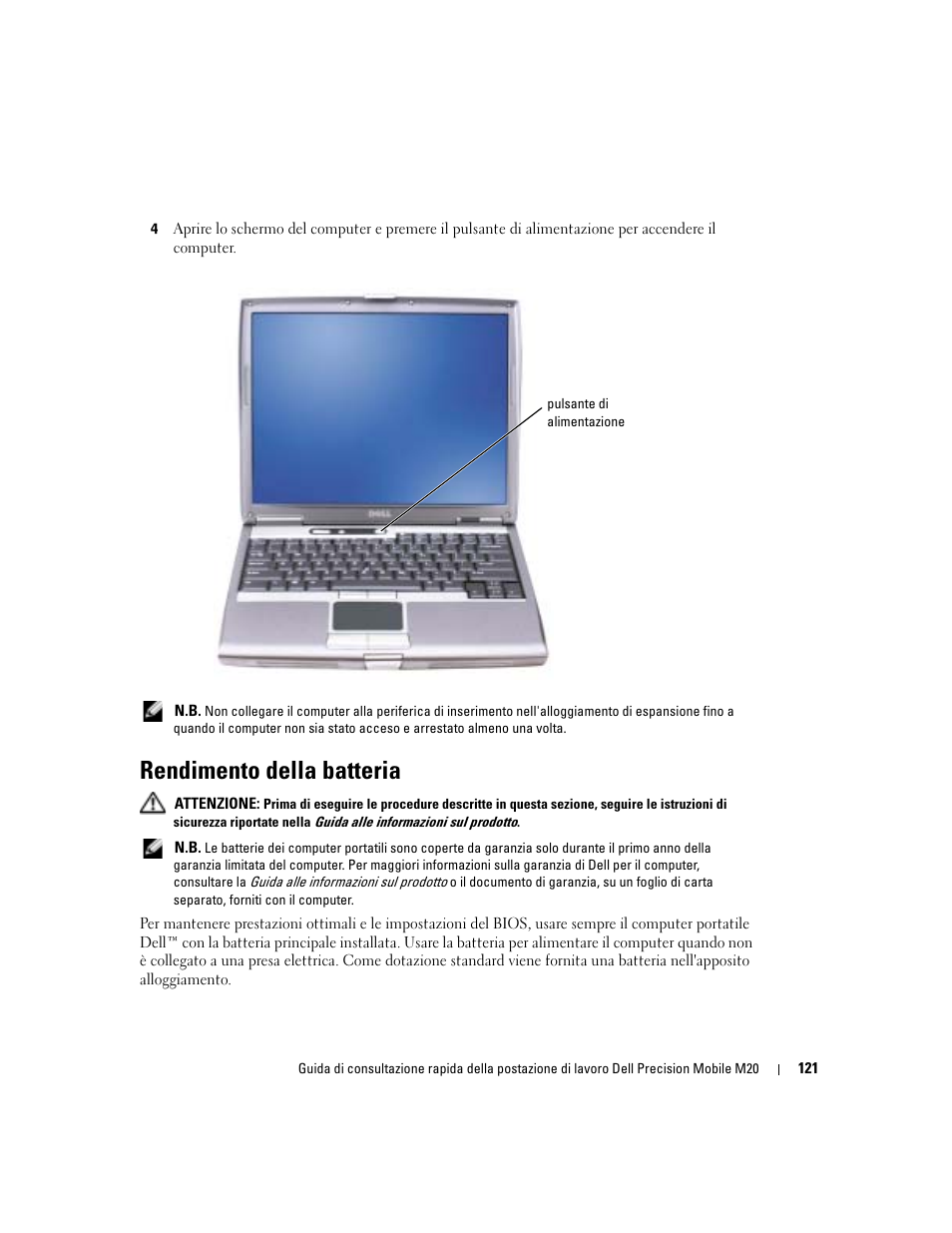 Rendimento della batteria | Dell Precision M20 User Manual | Page 121 / 168