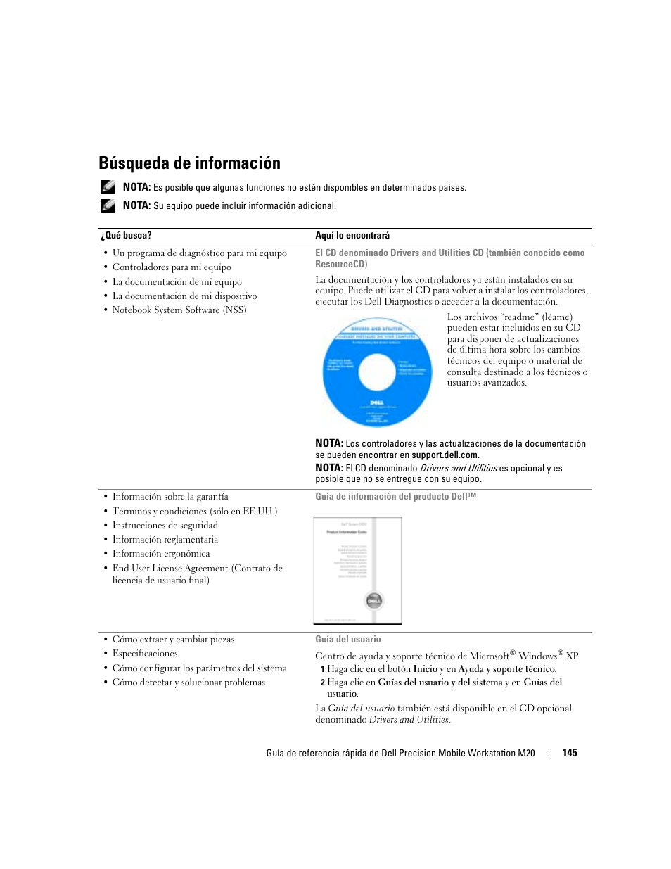 Búsqueda de información | Dell Precision M20 User Manual | Page 145 / 168