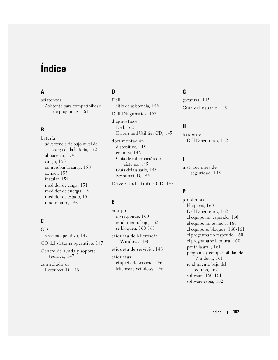 Índice | Dell Precision M20 User Manual | Page 167 / 168