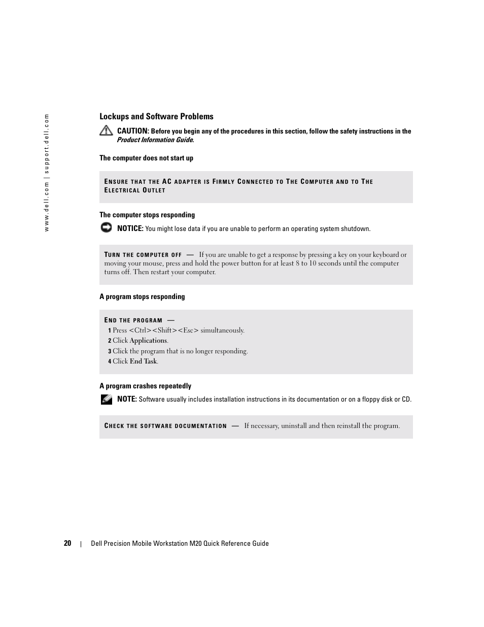 Lockups and software problems | Dell Precision M20 User Manual | Page 20 / 168
