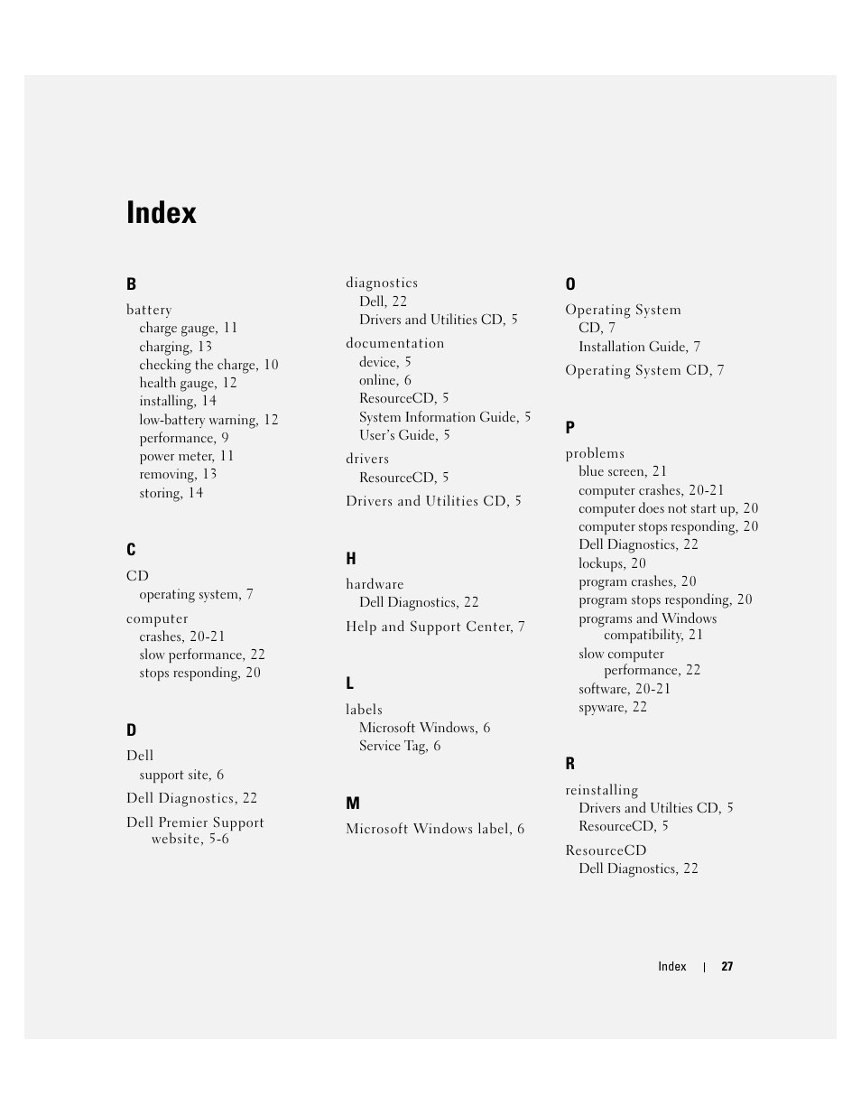 Index | Dell Precision M20 User Manual | Page 27 / 168