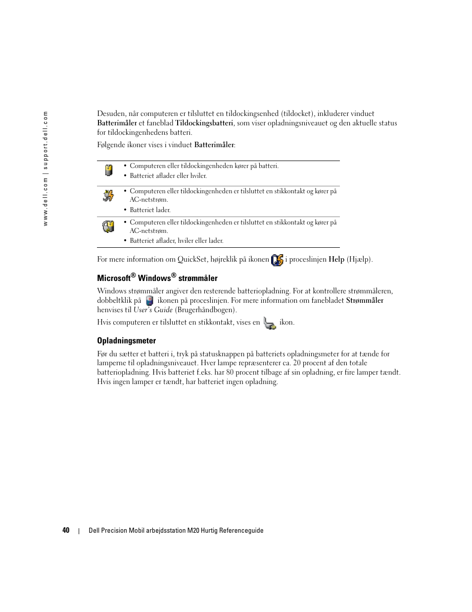 Microsoft® windows® strømmåler, Opladningsmeter, Microsoft | Dell Precision M20 User Manual | Page 40 / 168