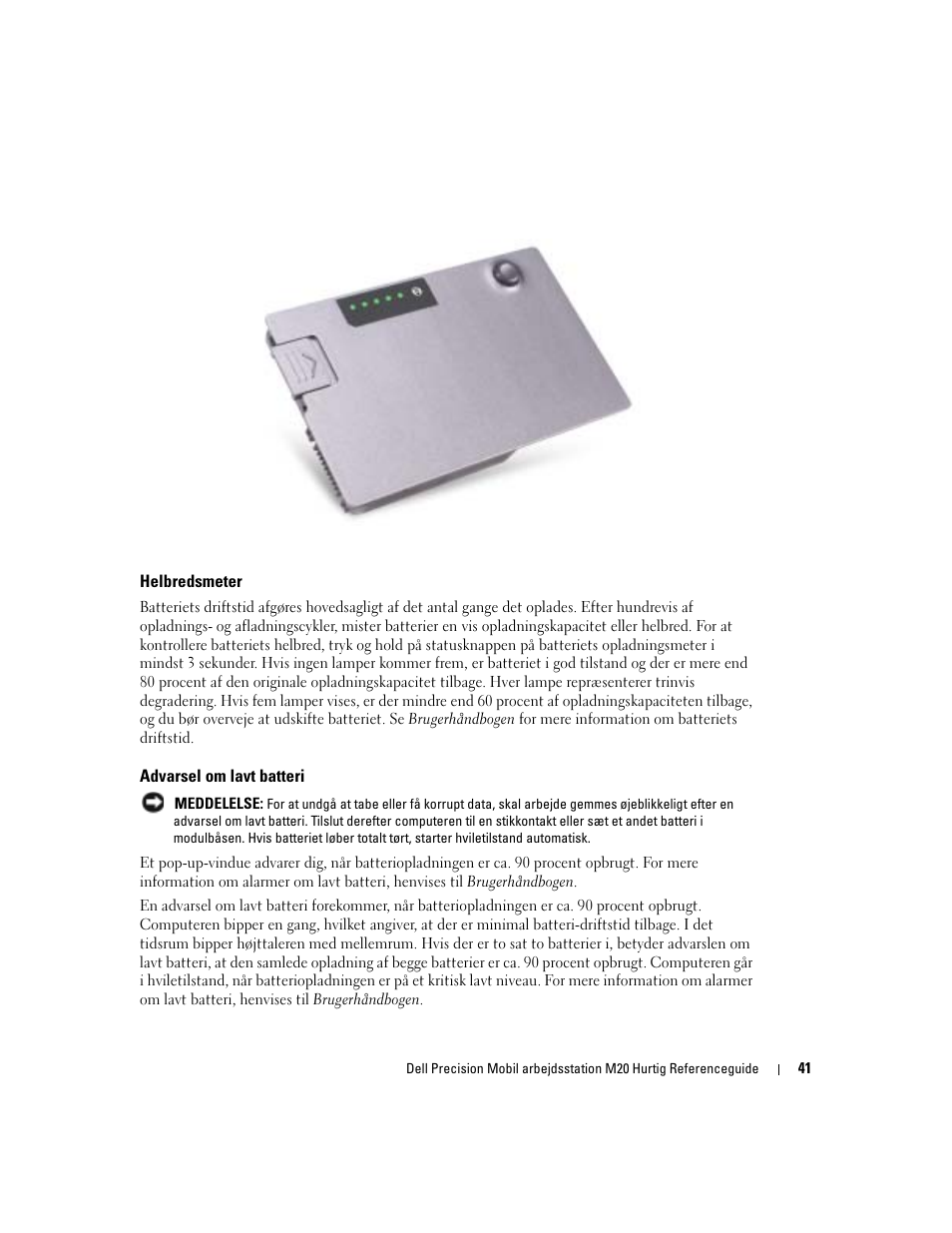 Helbredsmeter, Advarsel om lavt batteri | Dell Precision M20 User Manual | Page 41 / 168