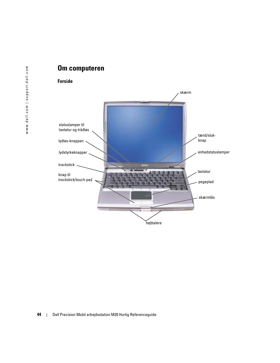 Om computeren, Forside | Dell Precision M20 User Manual | Page 44 / 168