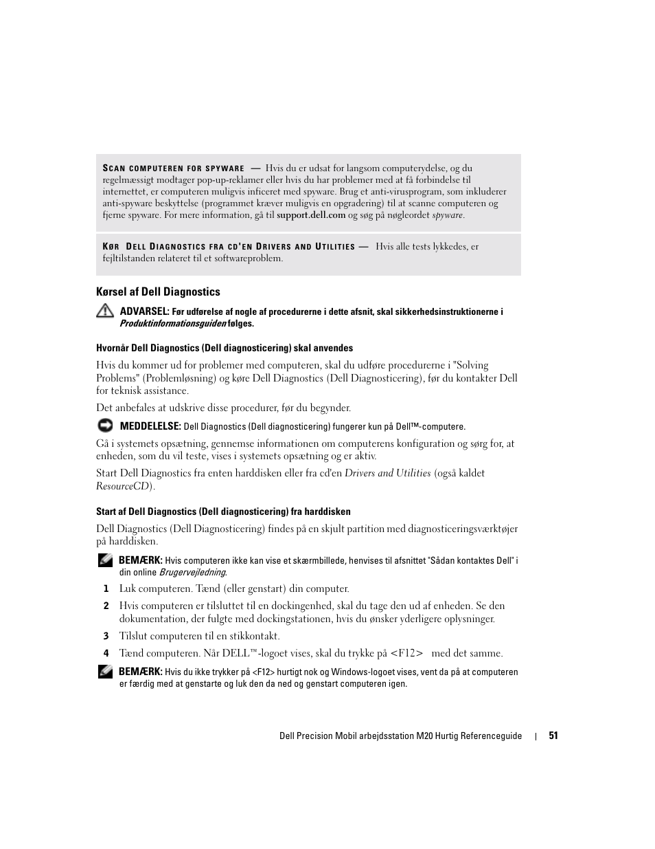 Kørsel af dell diagnostics | Dell Precision M20 User Manual | Page 51 / 168
