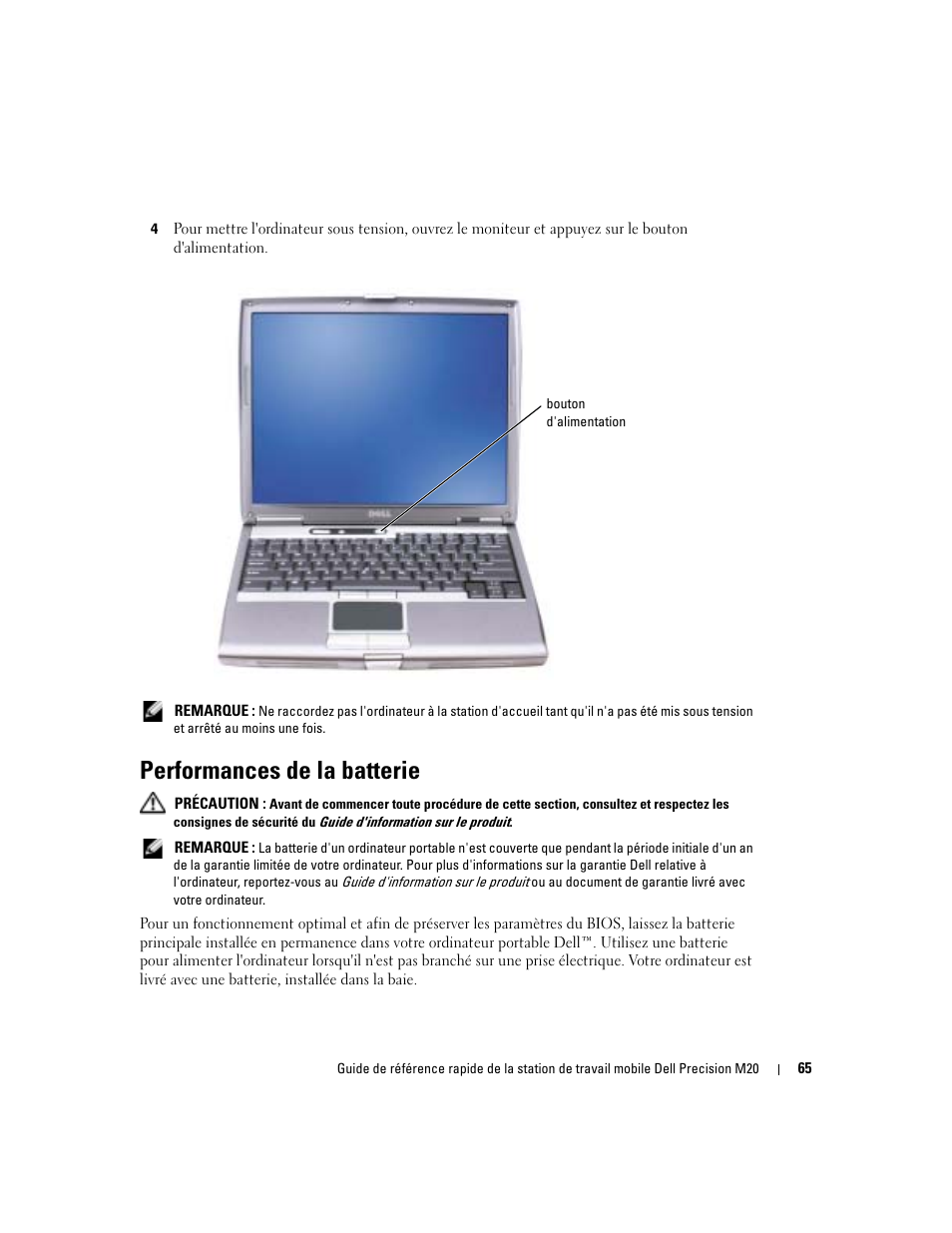 Performances de la batterie | Dell Precision M20 User Manual | Page 65 / 168