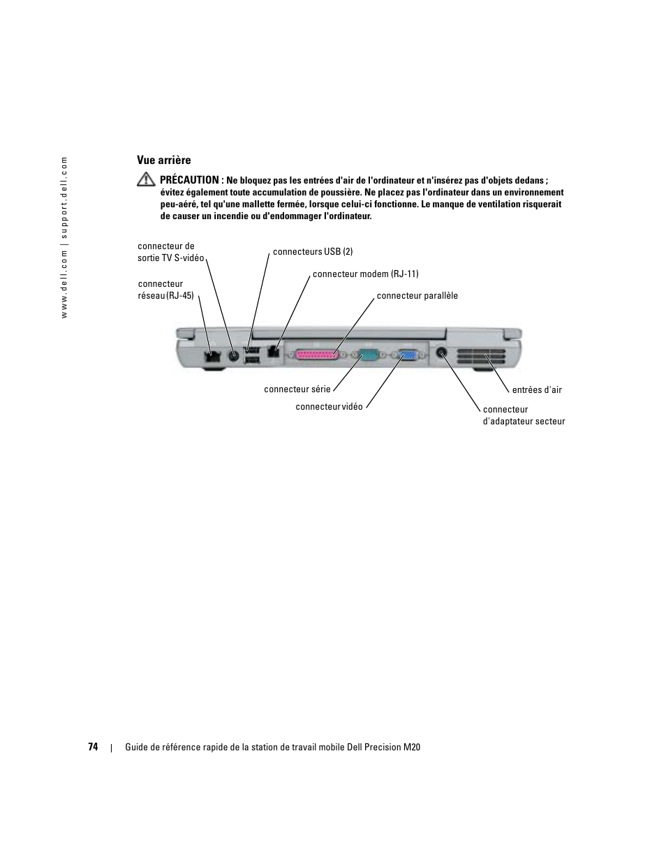 Vue arrière | Dell Precision M20 User Manual | Page 74 / 168