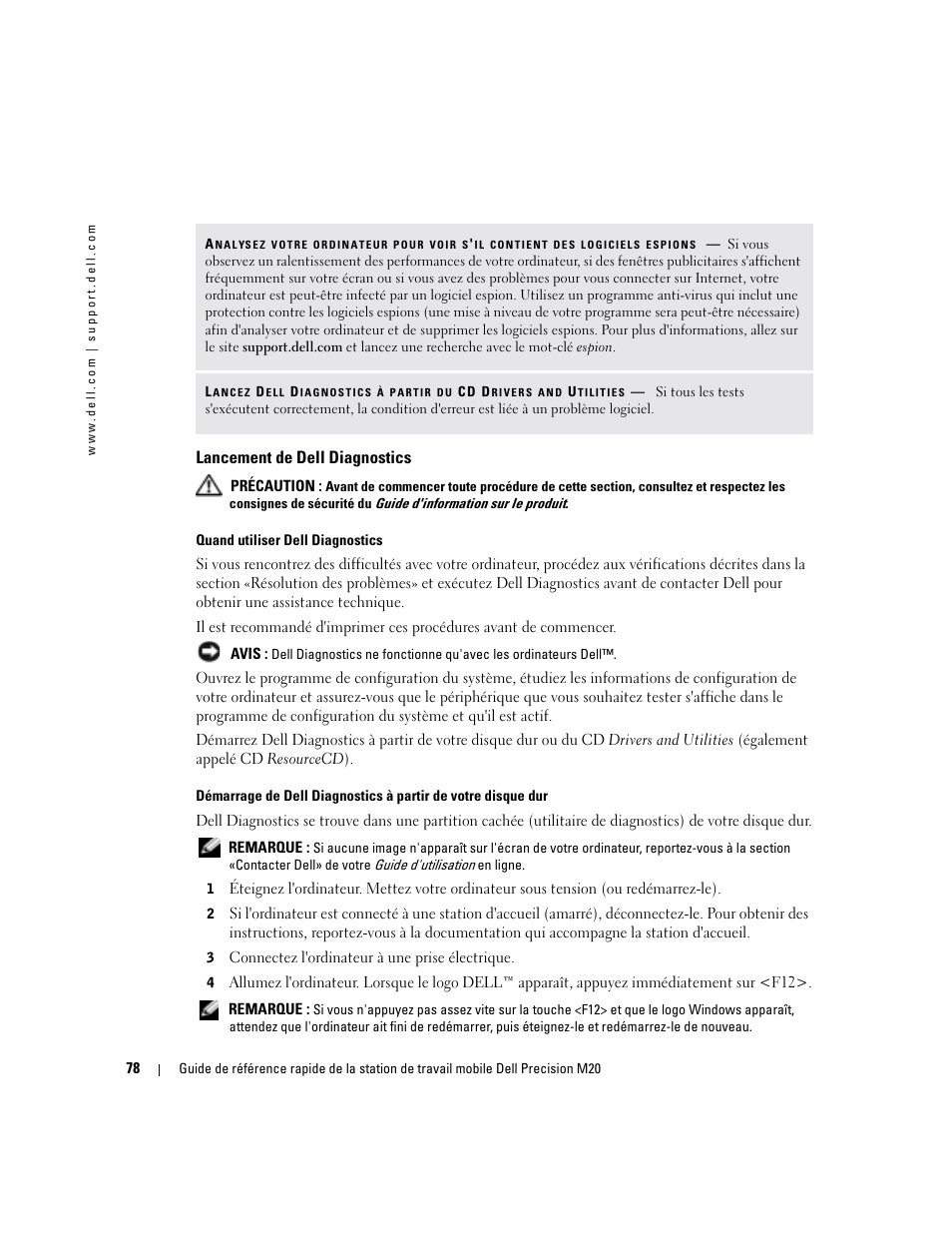Lancement de dell diagnostics | Dell Precision M20 User Manual | Page 78 / 168