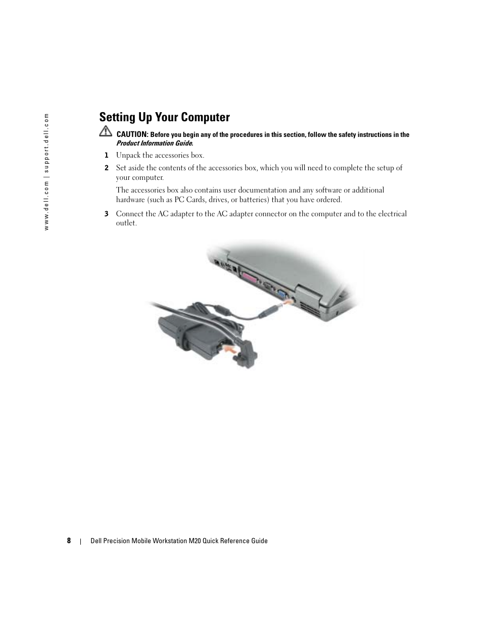 Setting up your computer | Dell Precision M20 User Manual | Page 8 / 168
