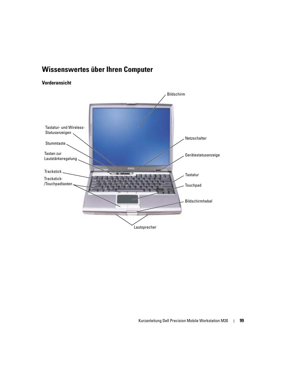 Wissenswertes über ihren computer, Vorderansicht | Dell Precision M20 User Manual | Page 99 / 168
