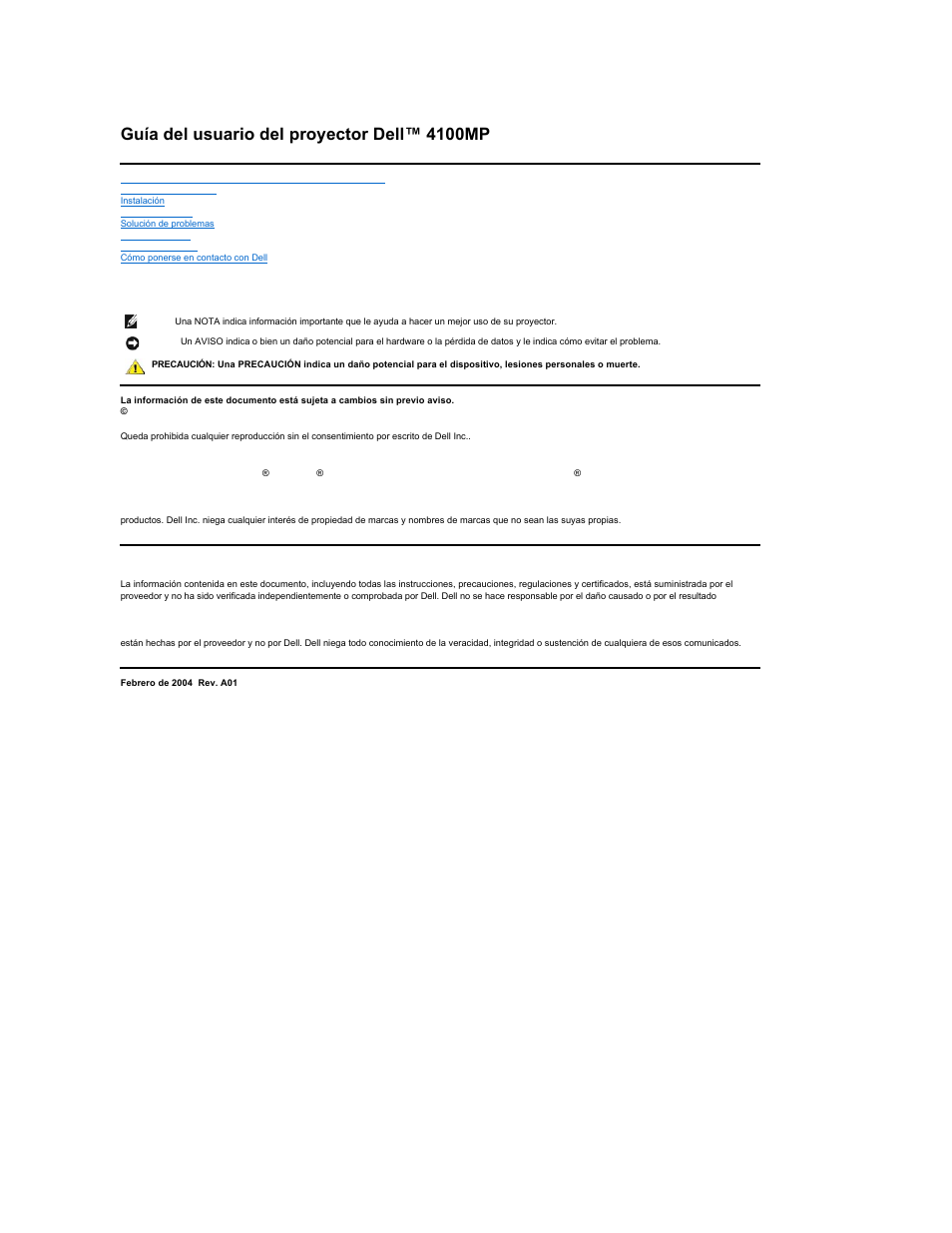Dell Projector 4100MP User Manual | 47 pages