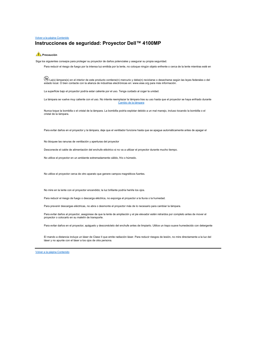 Instrucciones de seguridad: proyector dell™ 4100mp | Dell Projector 4100MP User Manual | Page 25 / 47