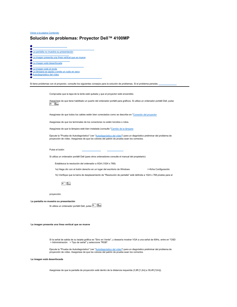 Solución de problemas: proyector dell™ 4100mp | Dell Projector 4100MP User Manual | Page 30 / 47