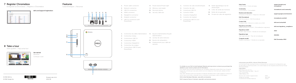 Features, 7 register chromebox, 8 take a tour | Dell Chromebox 3010 User Manual | Page 2 / 2