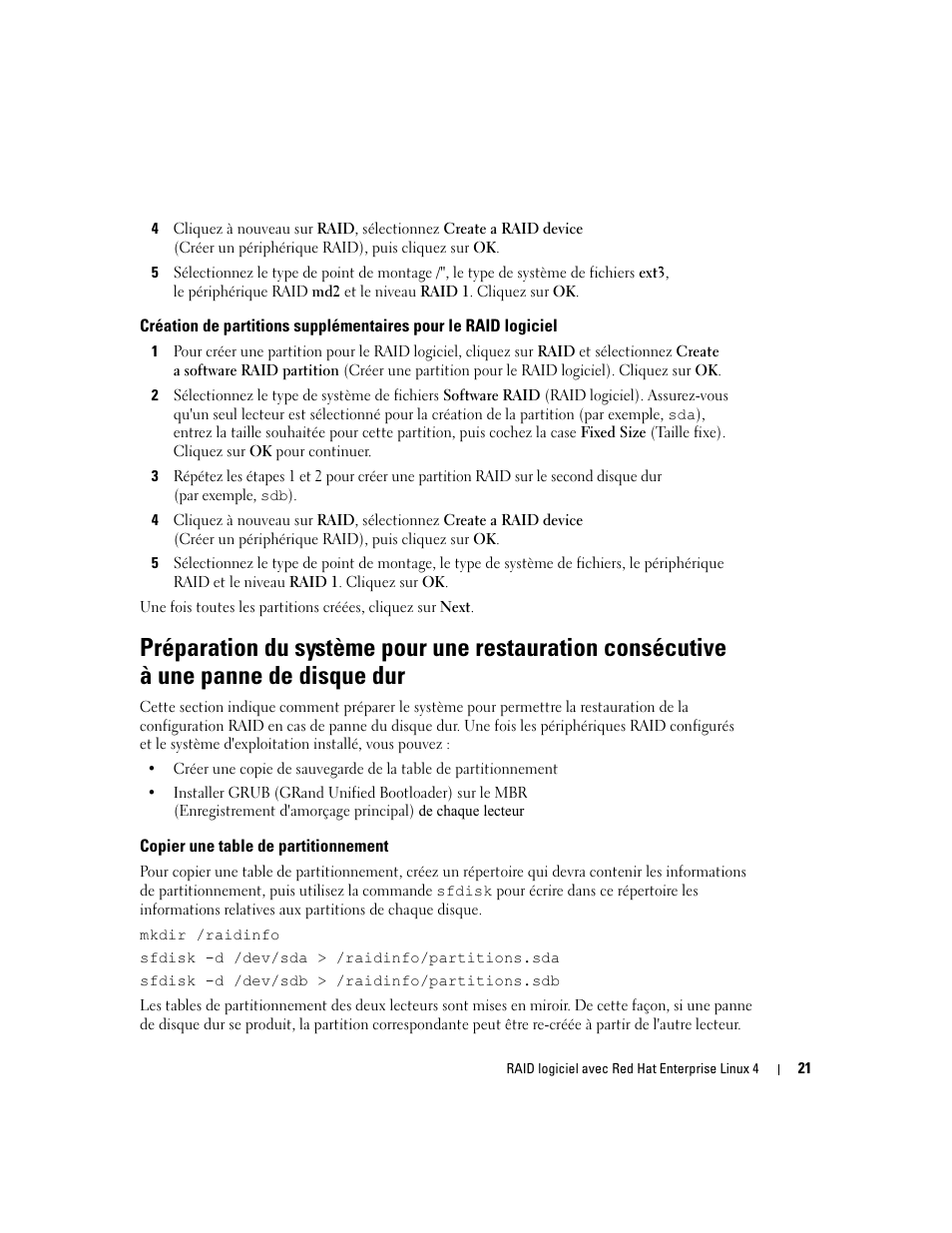 Copier une table de partitionnement | Dell Software RAID with Red Hat Enterprise Linux4 User Manual | Page 23 / 58