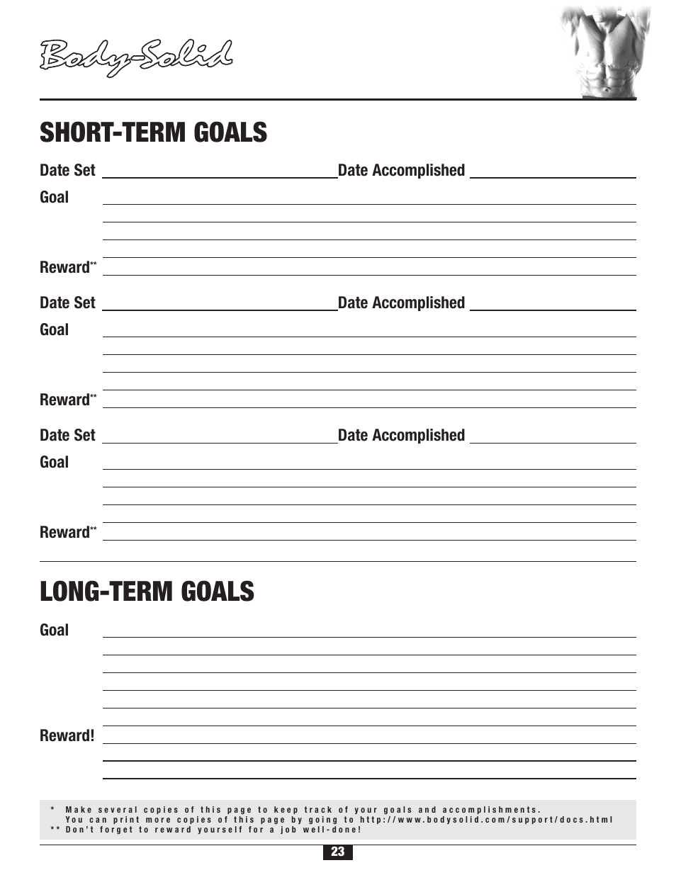 Fitness goals, Short-term goals, Long-term goals | Body Solid FID 46 User Manual | Page 24 / 46